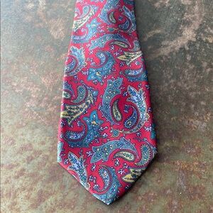Burberry of London Red & Blue Paisley Tie 100%Pure Silk Hand Sewn in USA RN28961